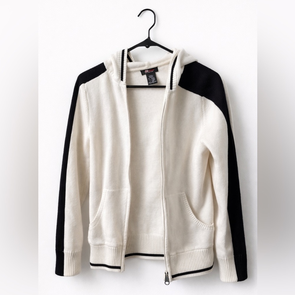 Active USA Cream and Black Knit Hoodie